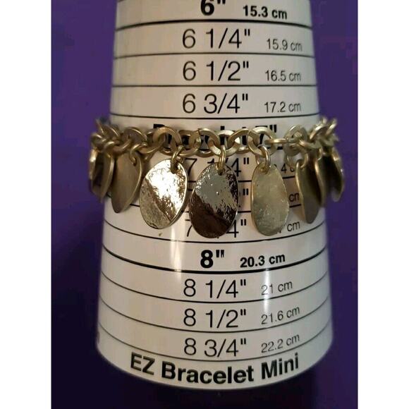 Chico's Signed Silver Tone Chain Charm Bracelet Matte Textured Shiny Oval Discs - Picture 5 of 7